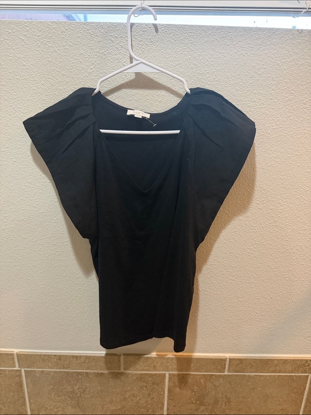 LOFT Black V-Neck Flutter Sleeve Top